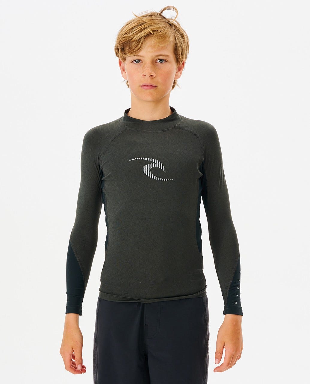 Rip Curl Waves L/SL Rash Vest Boys - Black Marle