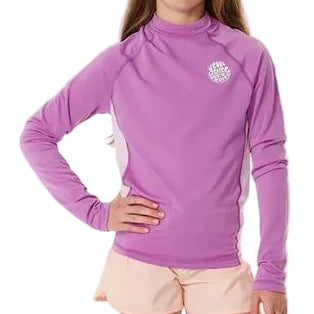 Rip Curl Icon UV Brushed L/S Girls Rashie - Neon Purple