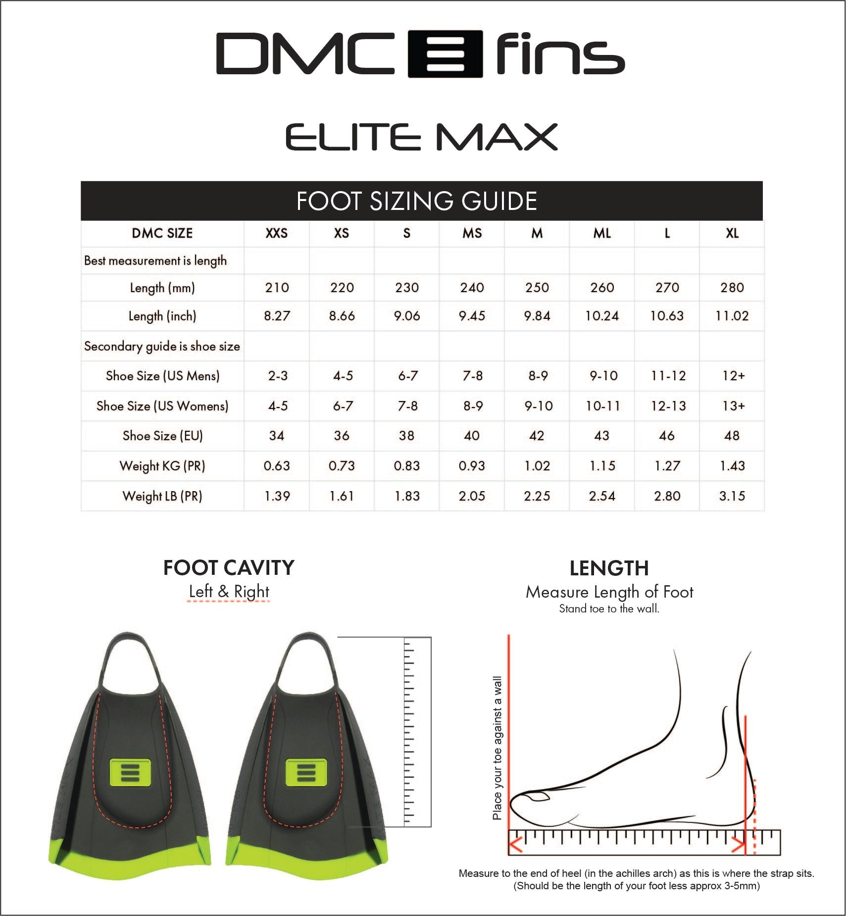 DMC Elite Max Training Fins S - Charcoal/Fluro