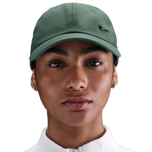 Nike Dri-Fit Club Unstructured Metal Swoosh running cap - Clay Green/Metallic Black
