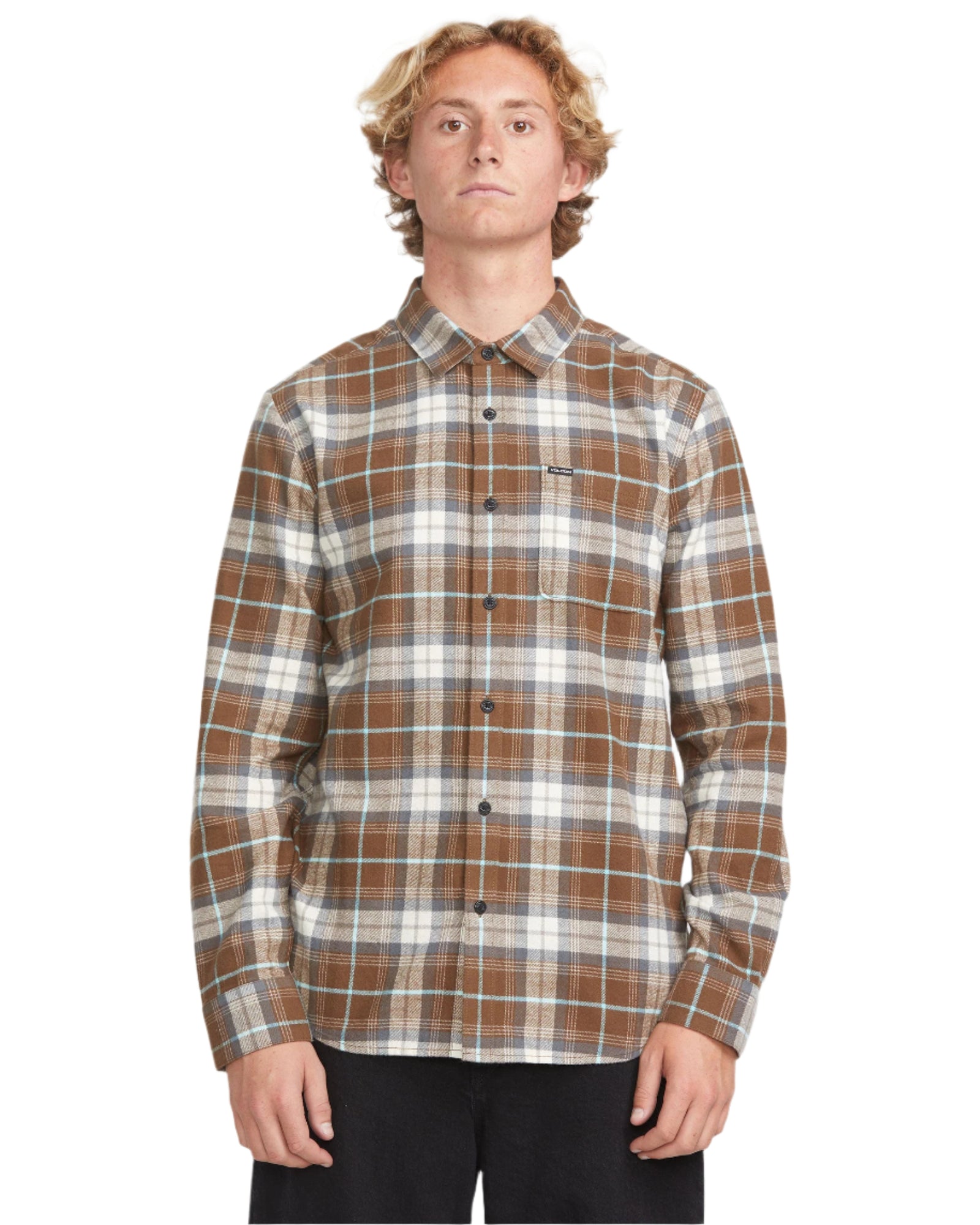 VOLCOM Caden Plaid Long Sleeve Shirt - Dark Slate