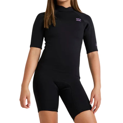 BILLABONG 202 Teen Absolute Back Zip Short Sleeve Girls Spring Suit - Black