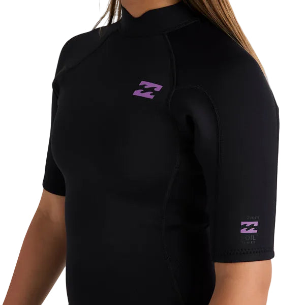 BILLABONG 202 Teen Absolute Back Zip Short Sleeve Girls Spring Suit - Black