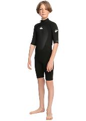 Quiksilver Prologue Back Zip Short Sleeve Boys Spring Suit -Black/Squale Blue