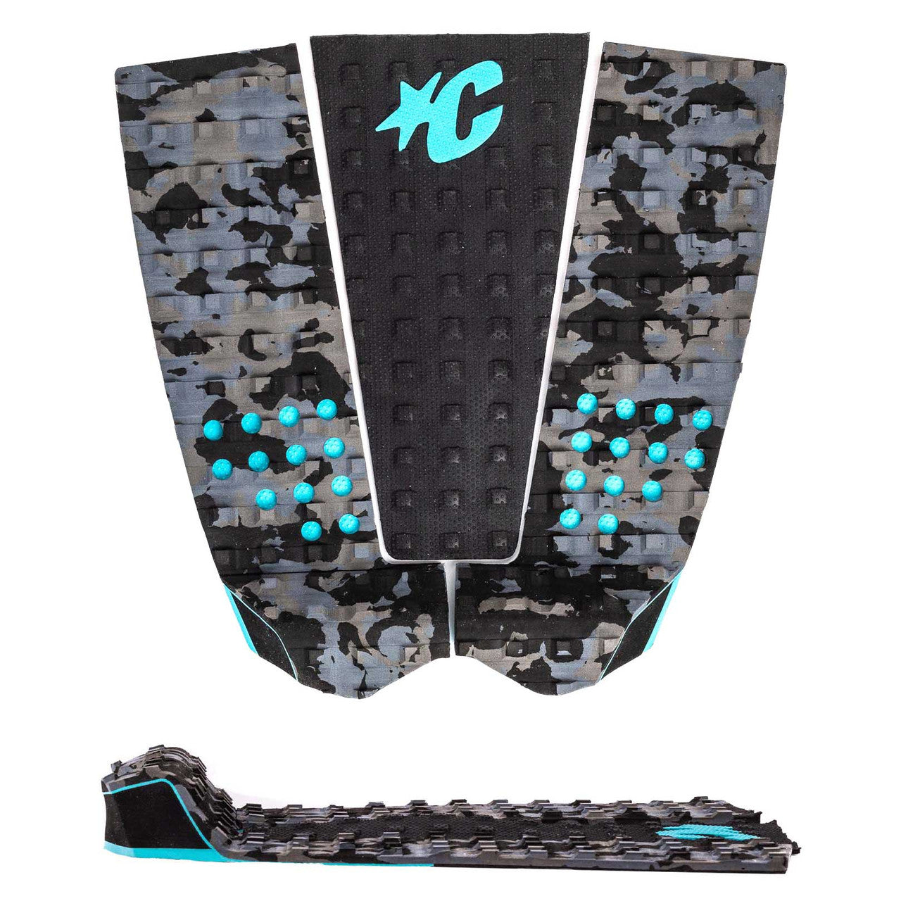 Creatures Italo Ferreira Lite Ecopure surfboard tail traction pad - Carbon Camo Fluro Blue Black