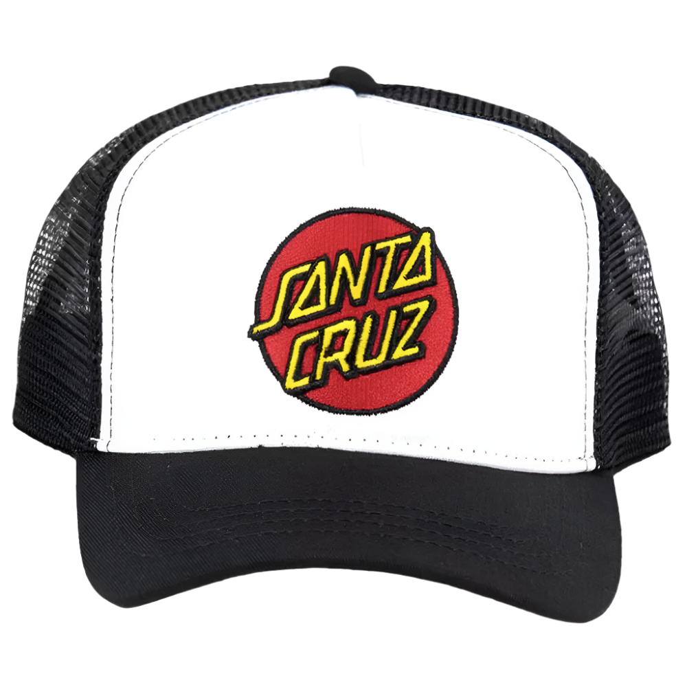 Santa Cruz Classic Dot Cap Curved Peak Snap Back Trucker- White