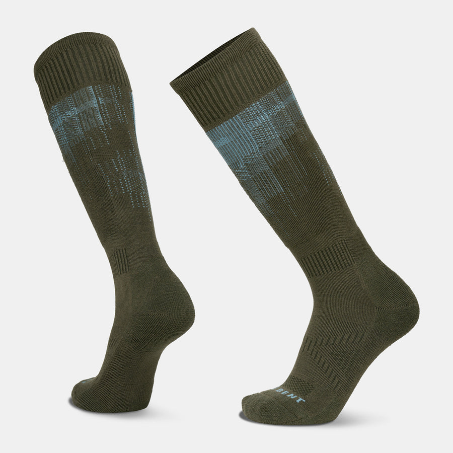 Le Bent Pixel Light Ski Sock - Dark Eucalypt