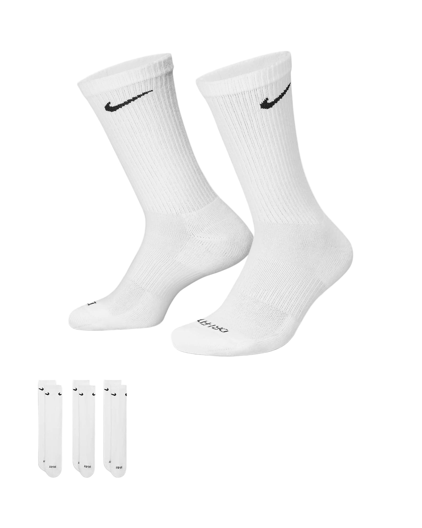 NIKE Dri-Fit Everyday Plus Cotton Cushioned Crew Socks White 3PK