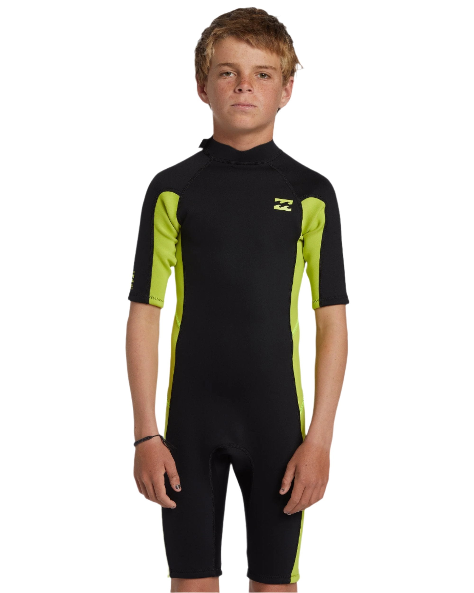 BILLABONG 202 Foil Back Zip Short Sleeve Boys Spring Suit - Fluro Lime