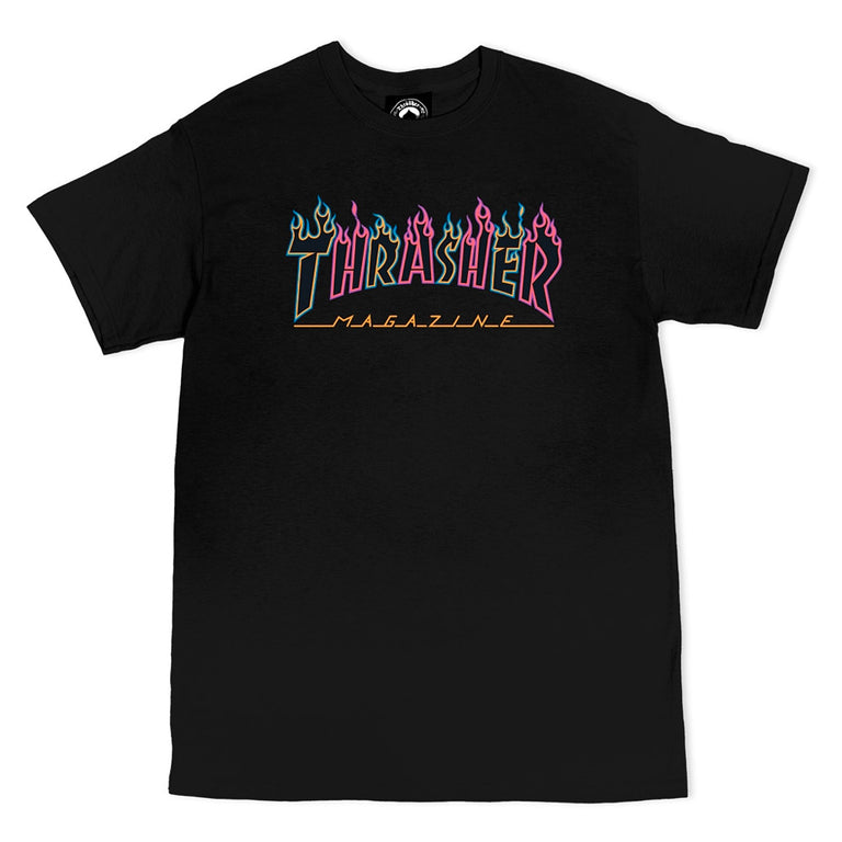 THRASHER Double Flame Neon tee - Youth - Black