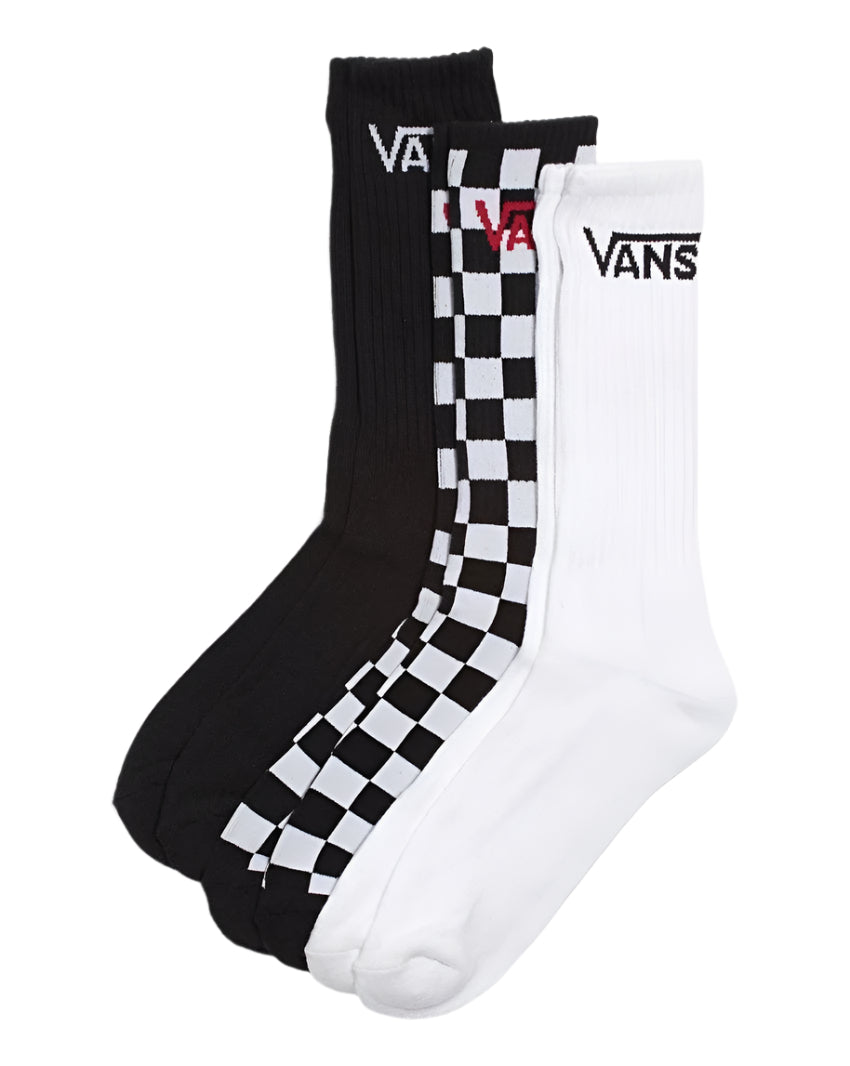Vans Classic Crew Socks 3 Pack - Black White